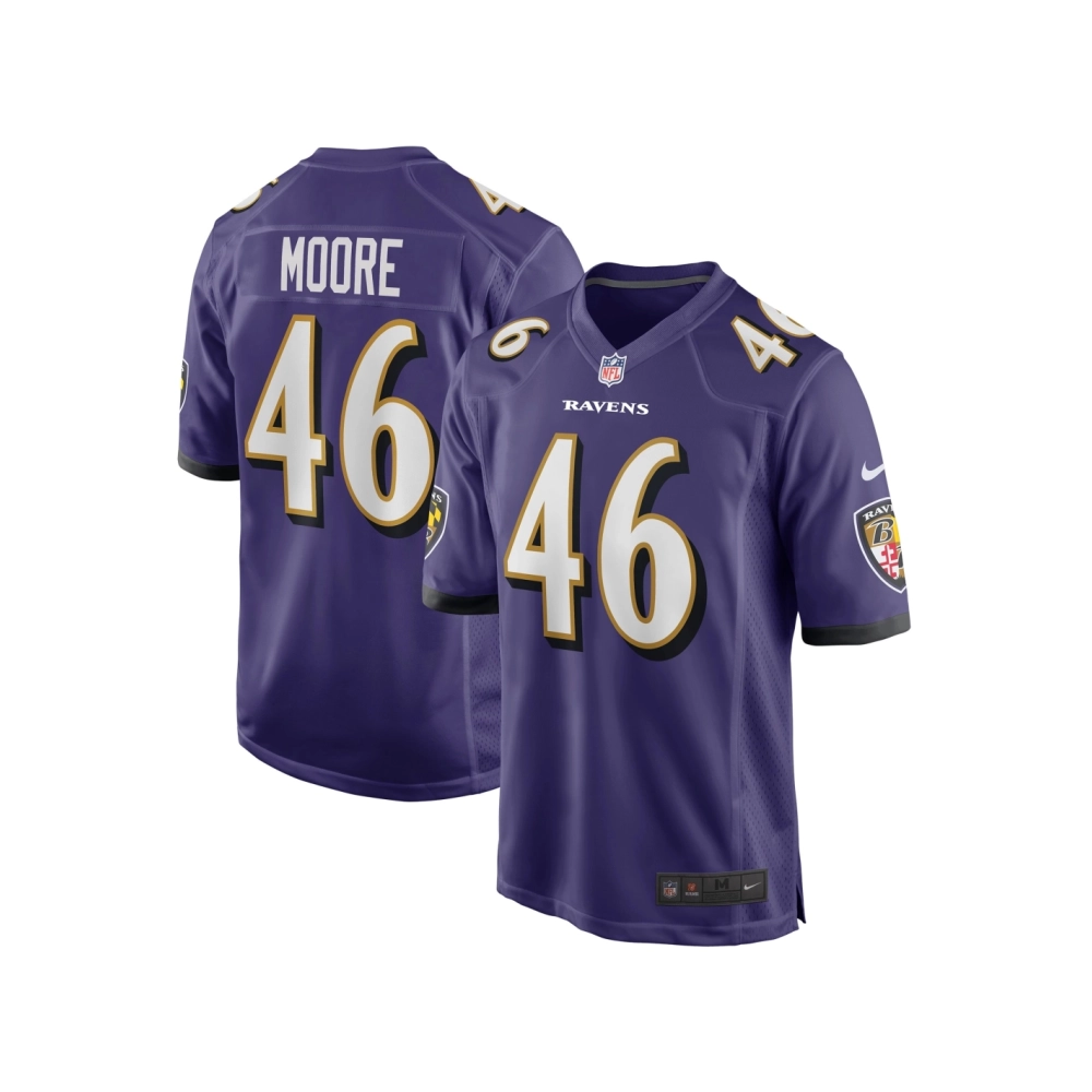 Mens Baltimore Ravens Nick Moore Purple Game Jersey