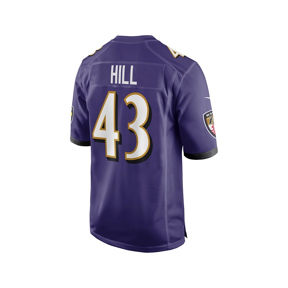 Mens Baltimore Ravens Justice Hill Purple Game Jersey