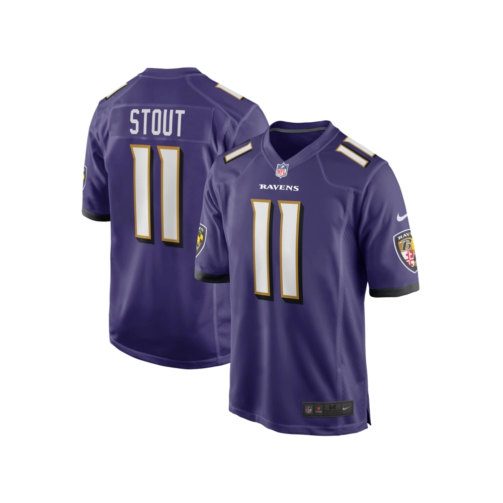 Mens Baltimore Ravens Jordan Stout Purple Player Game Jersey