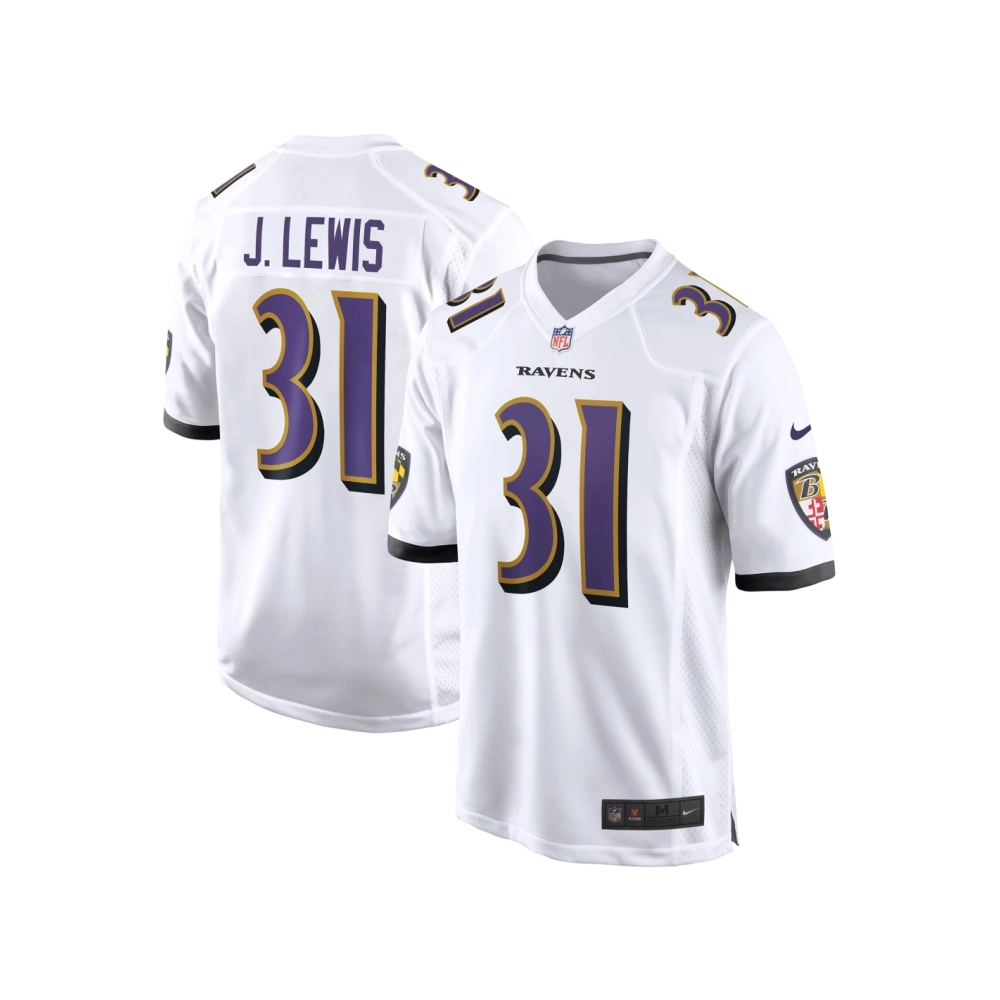 Mens Baltimore Ravens Jamal Lewis White Retired Player Game Jersey