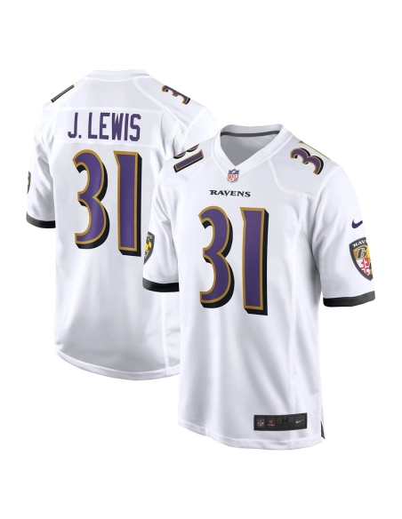 Mens Baltimore Ravens Jamal Lewis White Retired Player Game Jersey