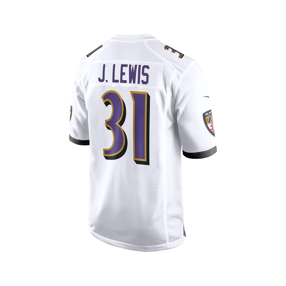 Mens Baltimore Ravens Jamal Lewis White Retired Player Game Jersey
