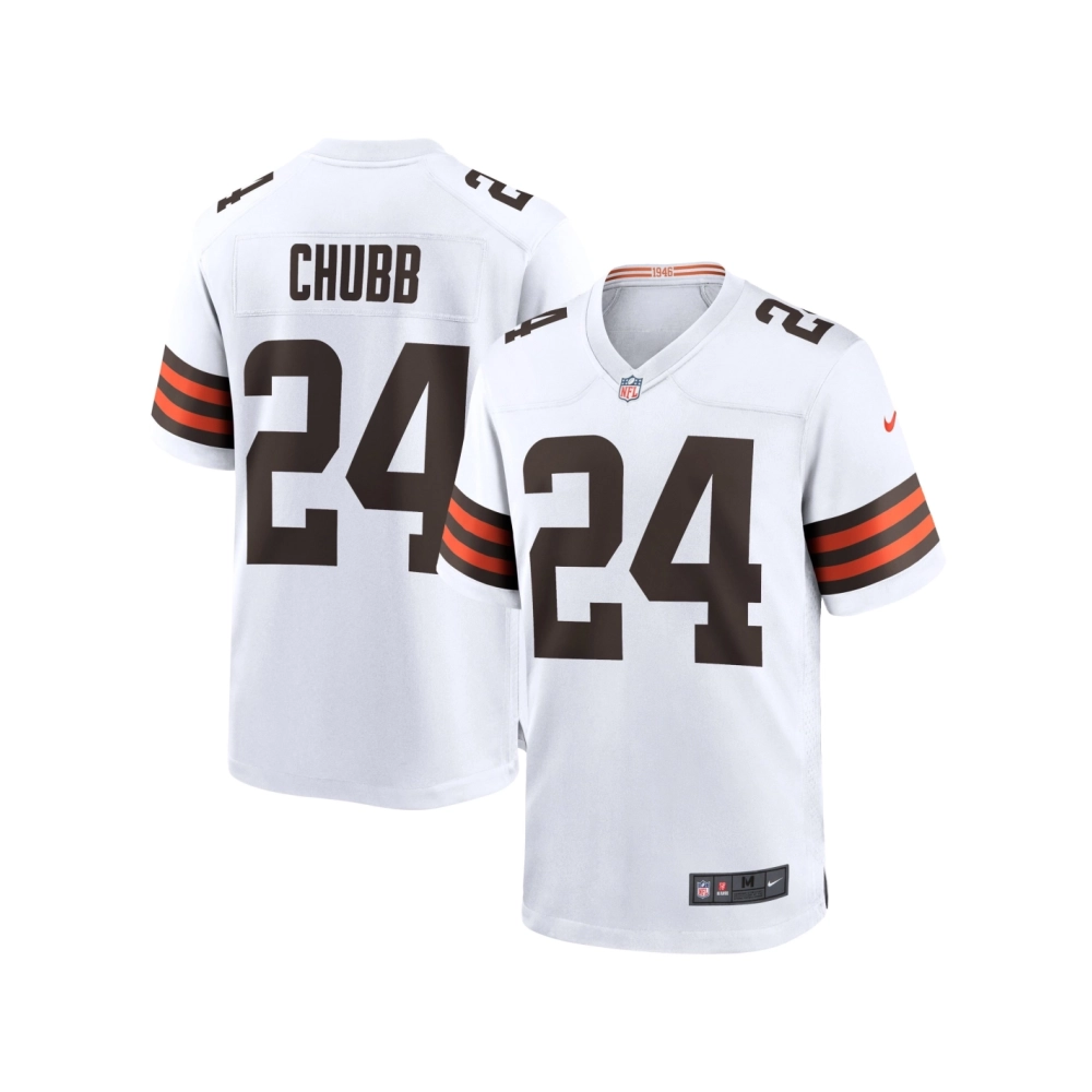 Mens Cleveland Browns Nick Chubb White Game Jersey