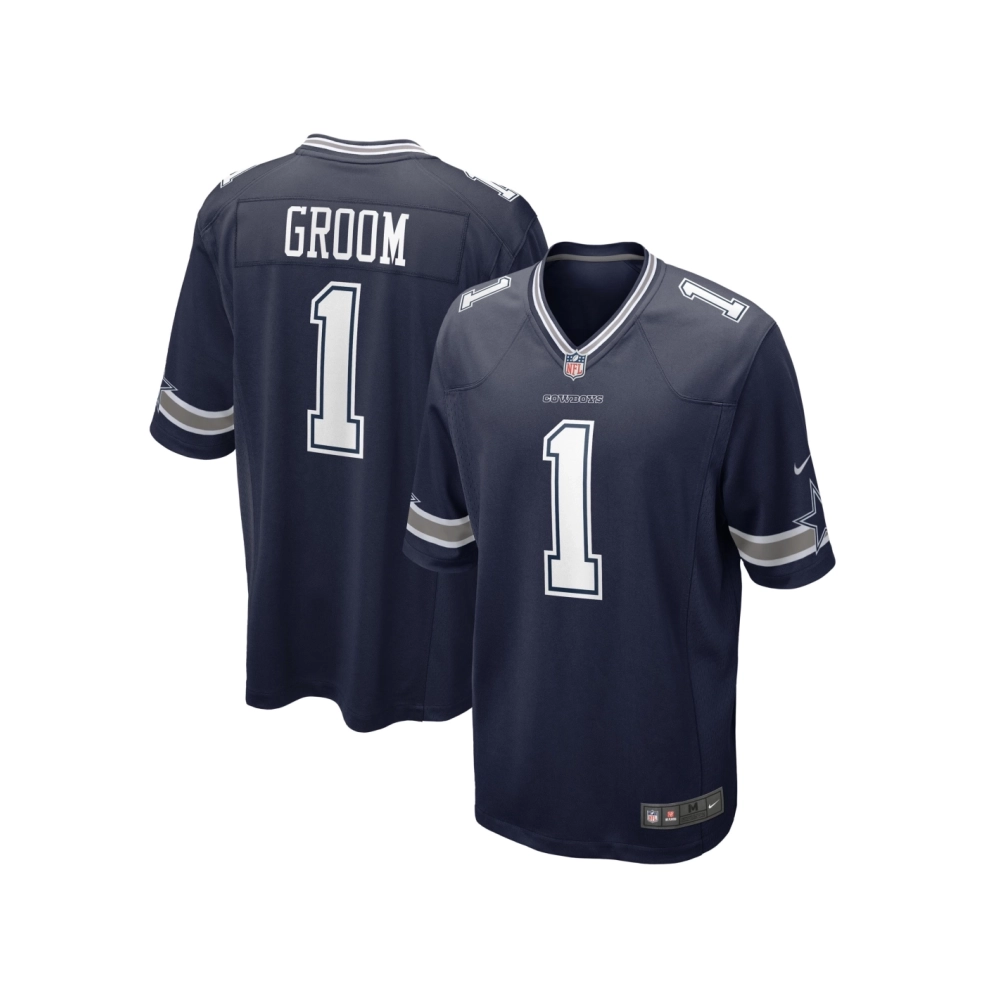 Mens Dallas Cowboys Number 1 Groom Navy Game Jersey