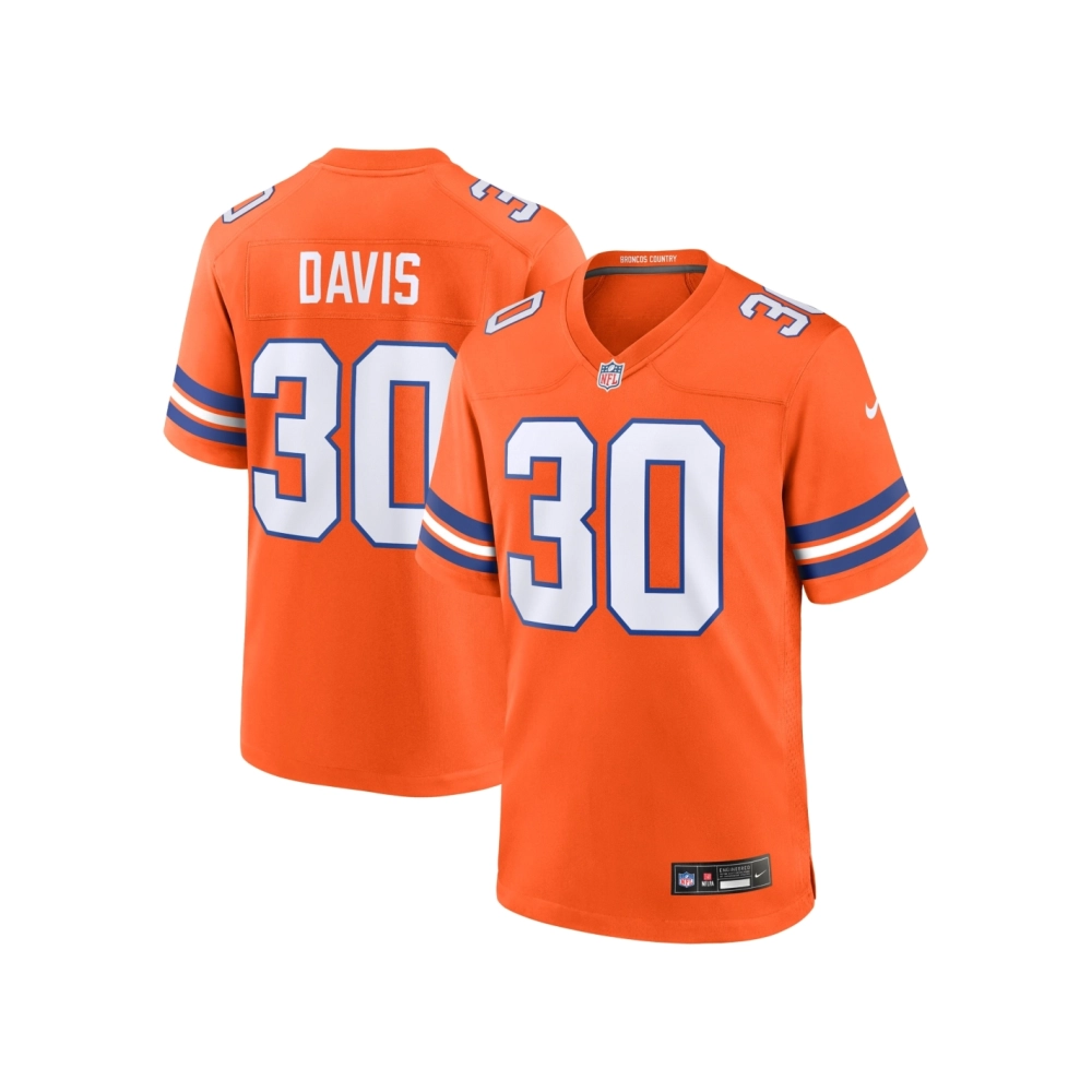Mens Denver Broncos Terrell Davis Orange Mile High Collection 1977 Throwback Retired Player Game Jersey