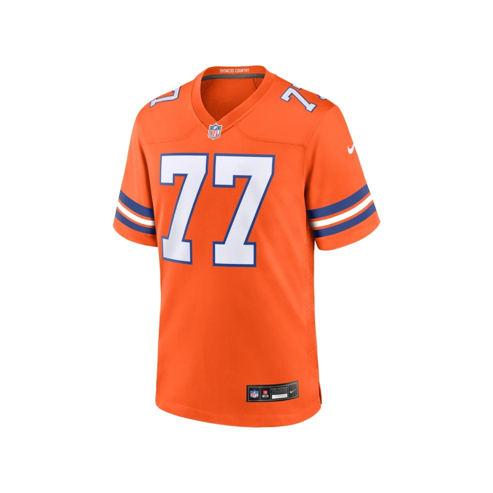 Mens Denver Broncos Quinn Meinerz Orange Mile High Collection 1977 Throwback Player Game Jersey