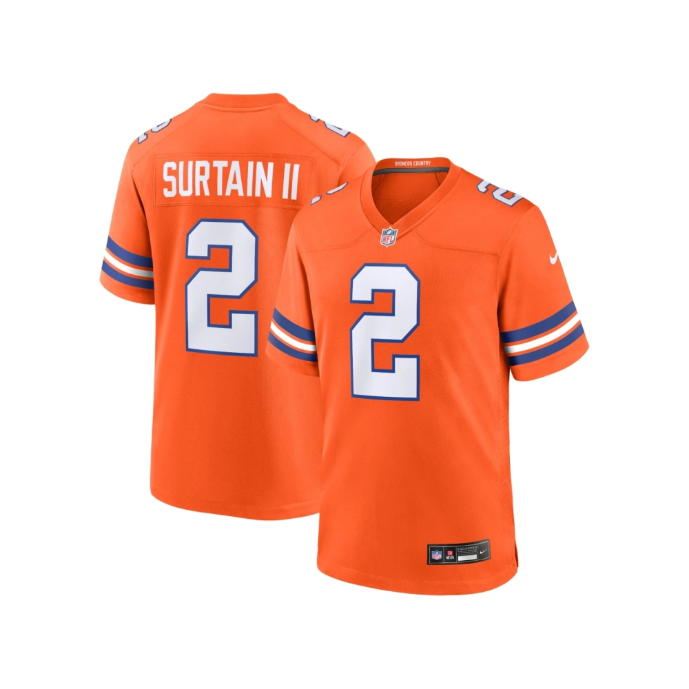 Mens Denver Broncos Patrick Surtain II Orange Mile High Collection 1977 Throwback Player Game Jersey