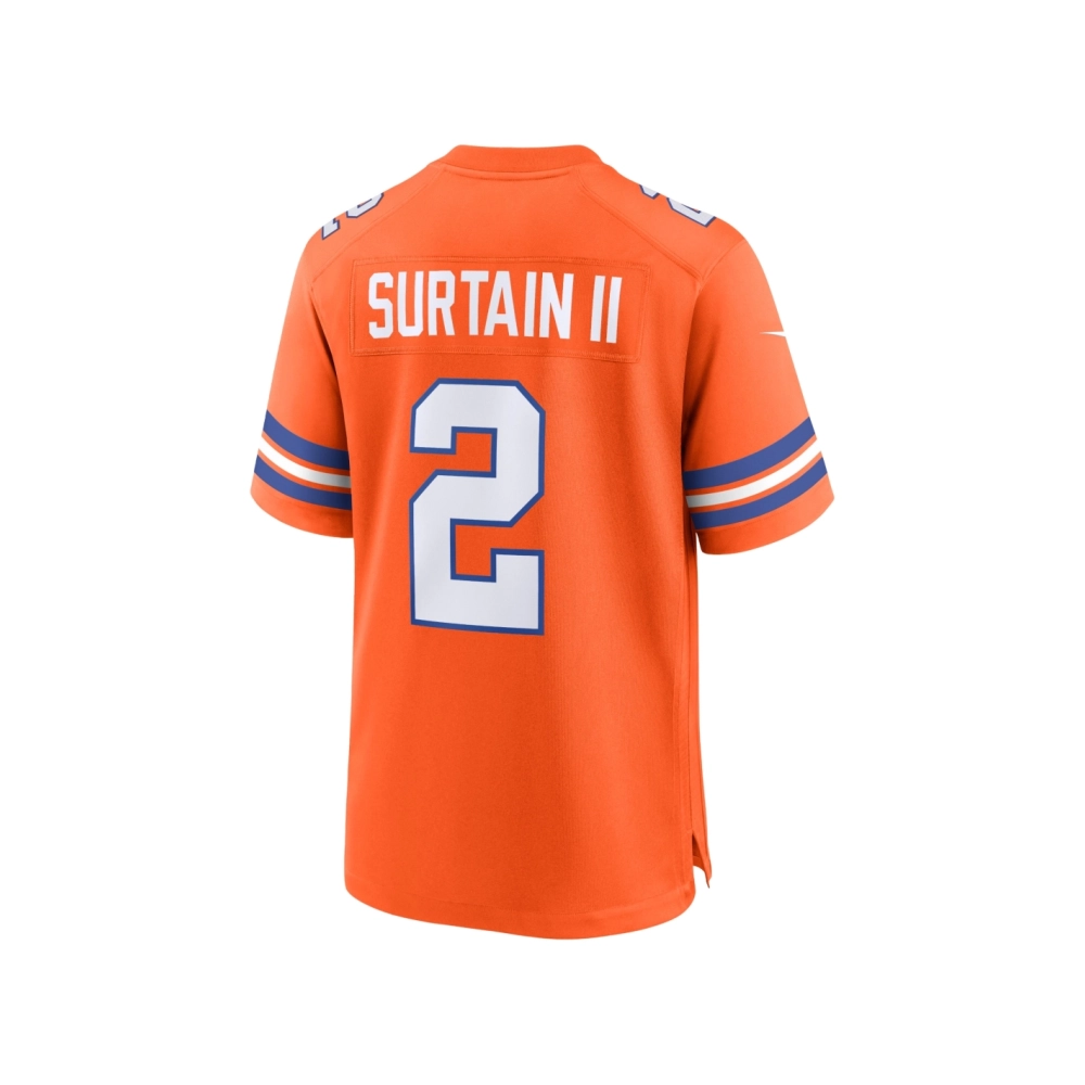Mens Denver Broncos Patrick Surtain II Orange Mile High Collection 1977 Throwback Player Game Jersey
