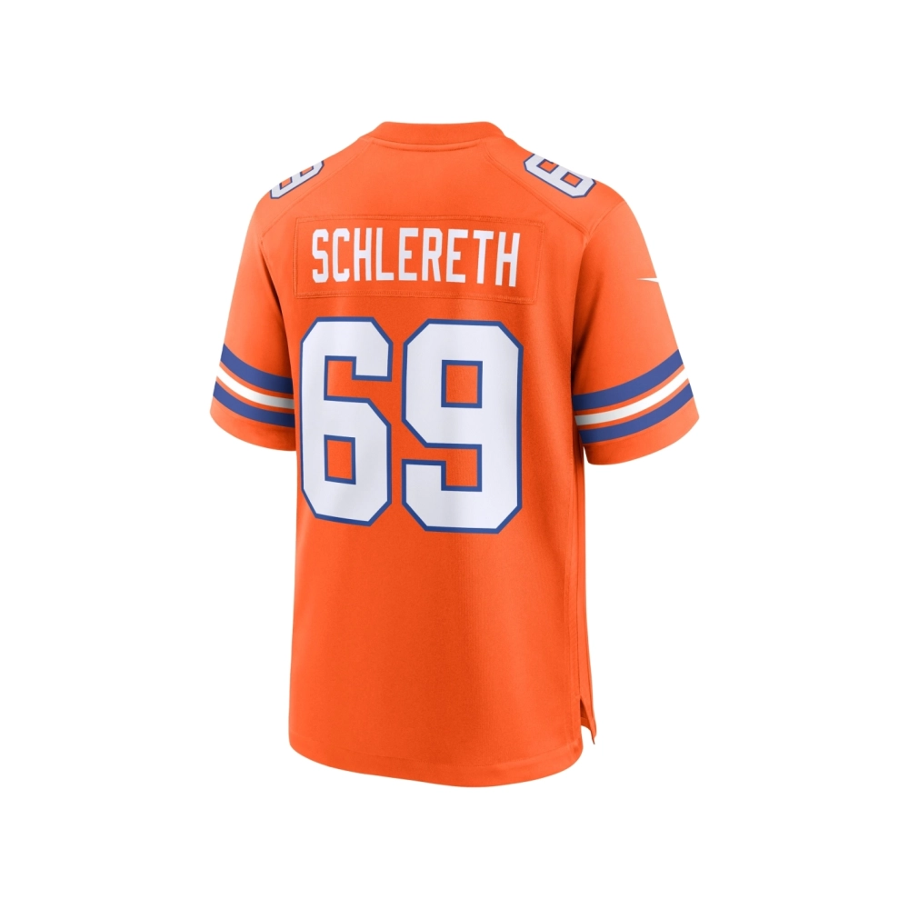 Mens Denver Broncos Mark Schlereth Orange Mile High Collection 1977 Throwback Retired Player Game Jersey