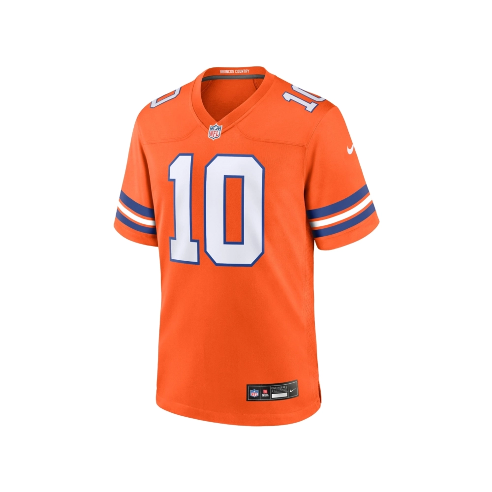 Mens Denver Broncos Bo Nix Orange Mile High Collection 1977 Throwback Player Game Jersey
