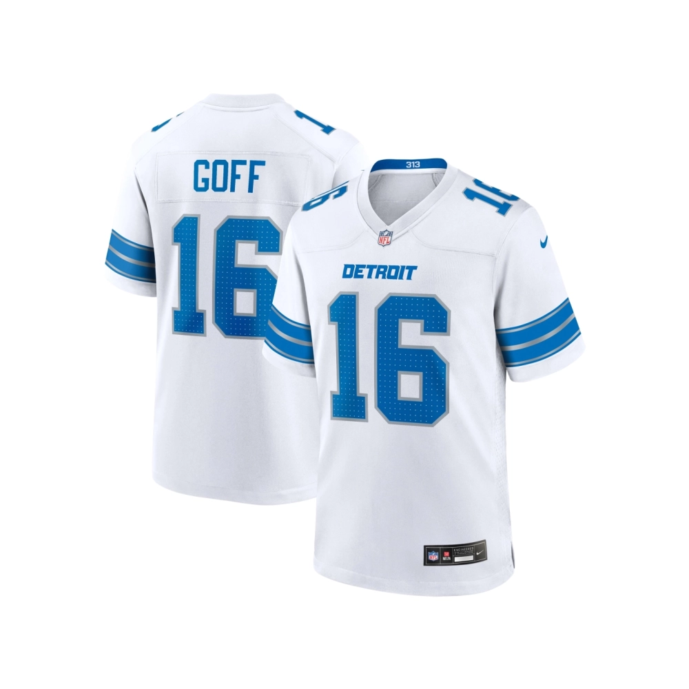 Mens Detroit Lions Jared Goff White Game Jersey