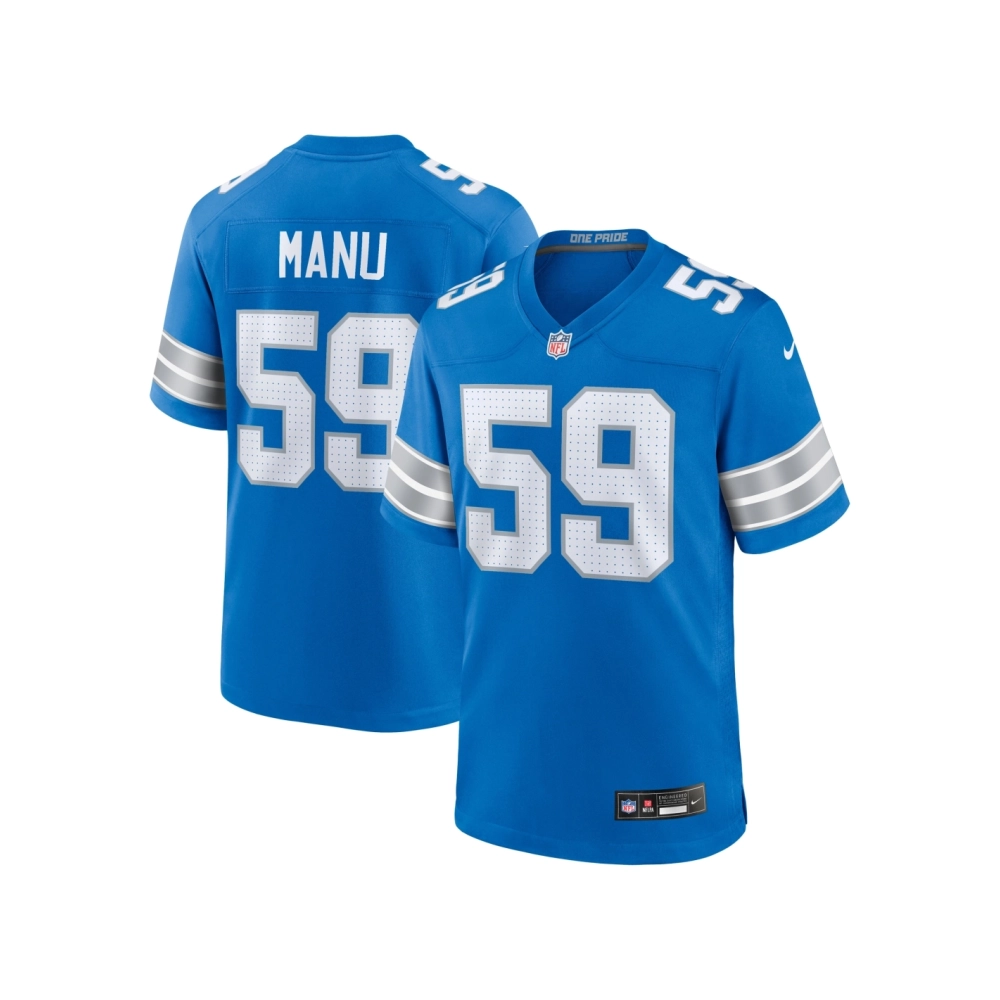 Mens Detroit Lions Giovanni Manu Blue Team Game Jersey