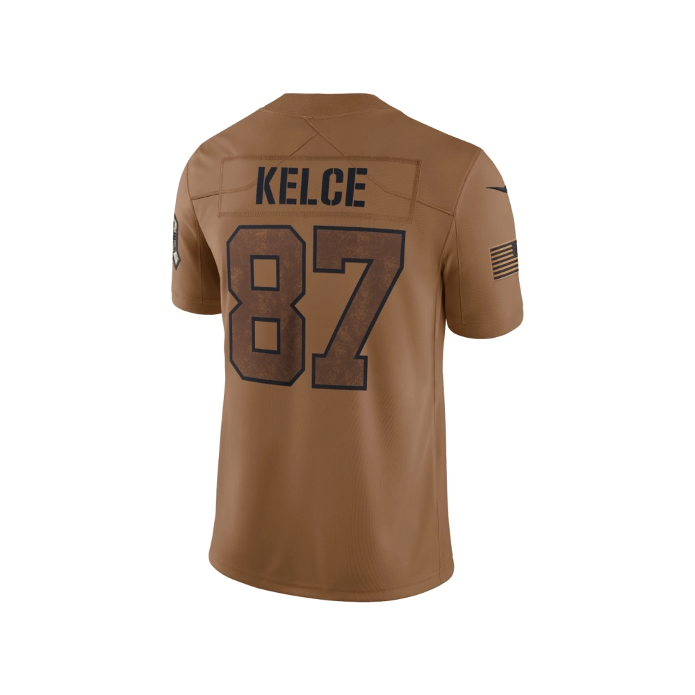 Womens Kansas City Chiefs Travis Kelce Brown 2023 Salute To Service Limited Jersey