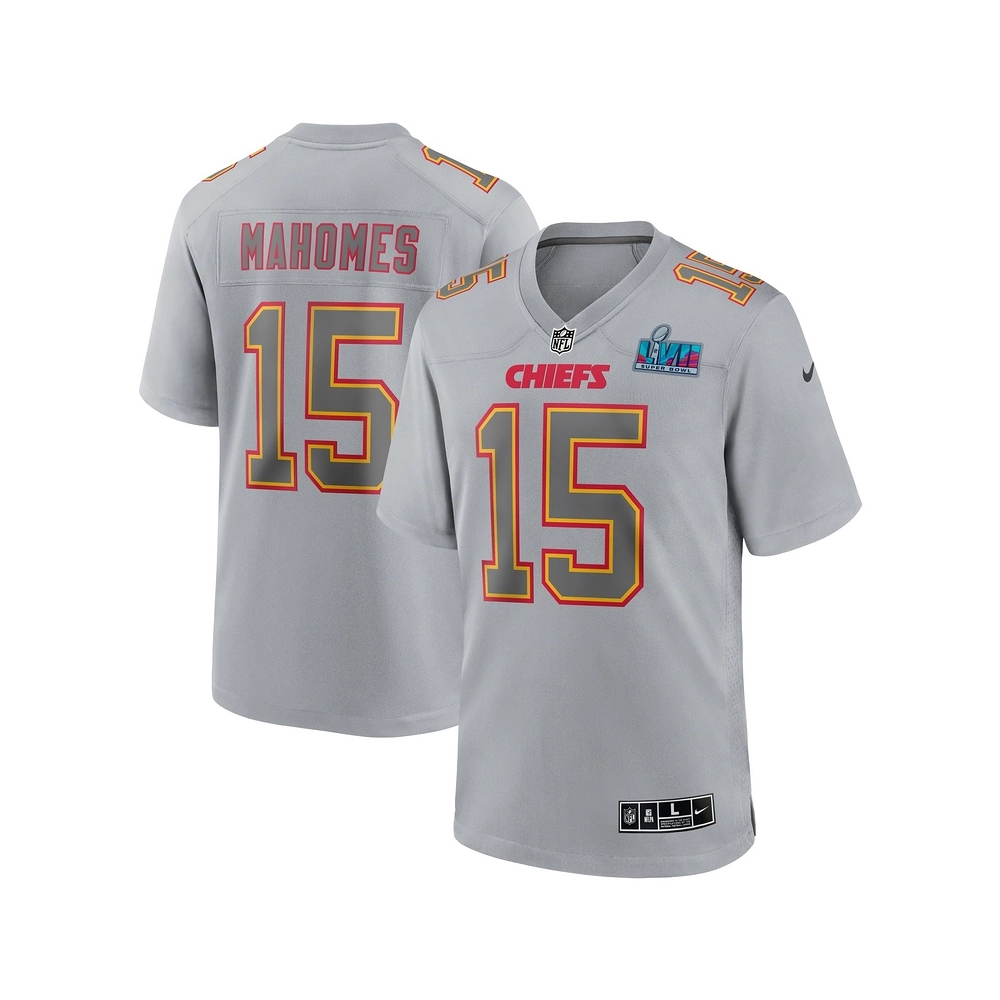 Mens Kansas City Chiefs Patrick Mahomes Gray Super Bowl LVII (2022 ) Patch Atmosphere Fashion Game Jersey