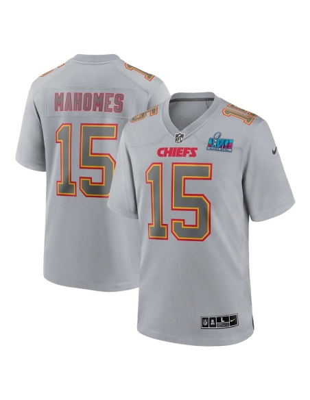 Mens Kansas City Chiefs Patrick Mahomes Gray Super Bowl LVII (2022 ) Patch Atmosphere Fashion Game Jersey