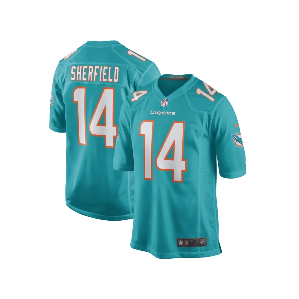 Mens Miami Dolphins Trent Sherfield Aqua Game Player Jersey