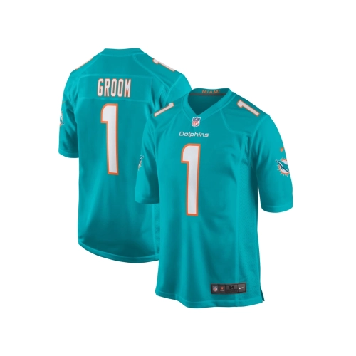 Mens Miami Dolphins Number 1 Groom Aqua Game Jersey
