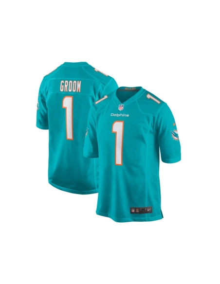 Mens Miami Dolphins Number 1 Groom Aqua Game Jersey