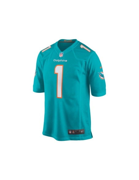 Mens Miami Dolphins Number 1 Groom Aqua Game Jersey