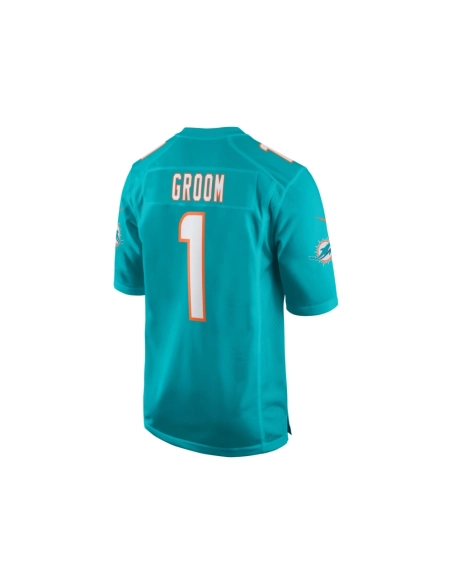 Mens Miami Dolphins Number 1 Groom Aqua Game Jersey