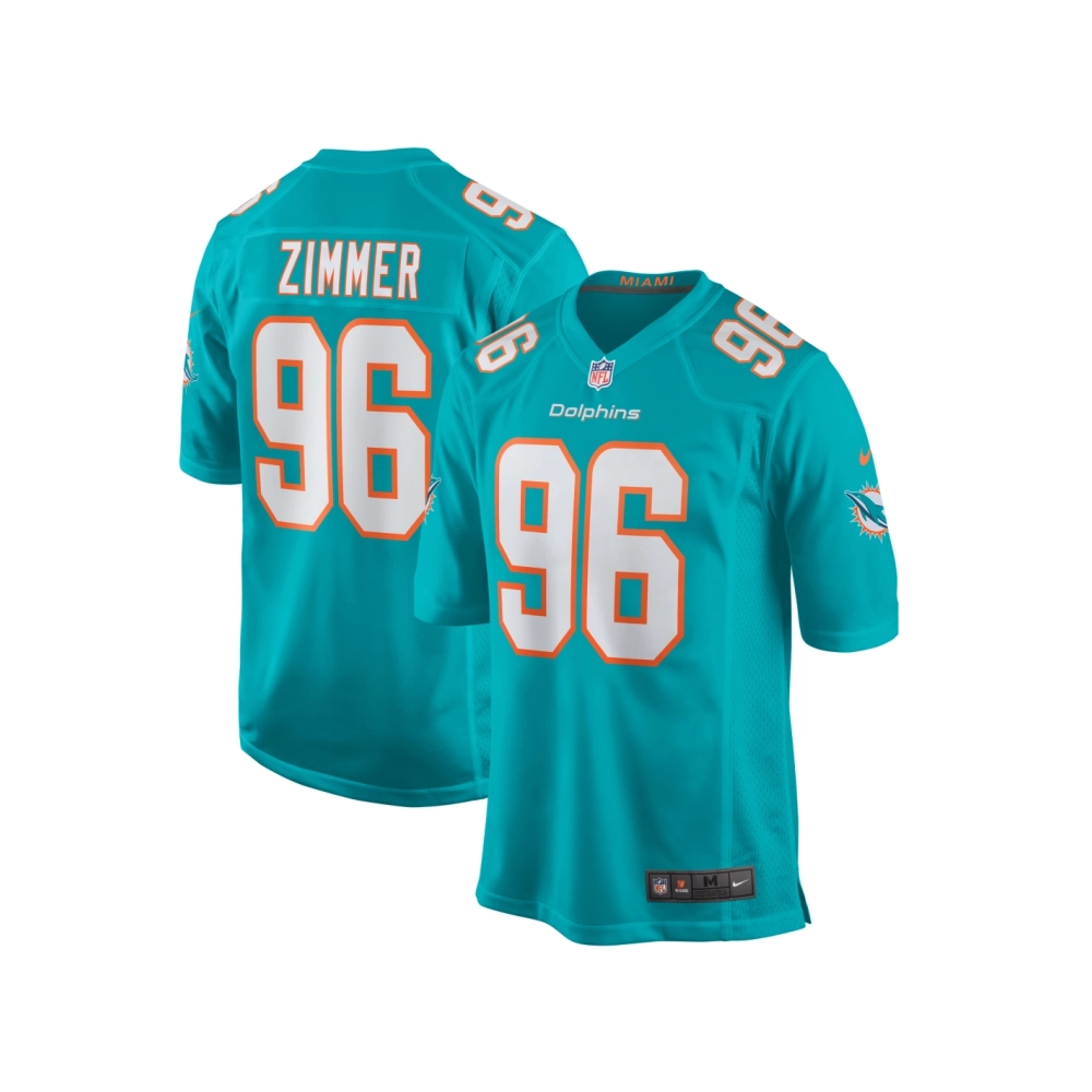 Mens Miami Dolphins Justin Zimmer Aqua Home Game Player Jersey