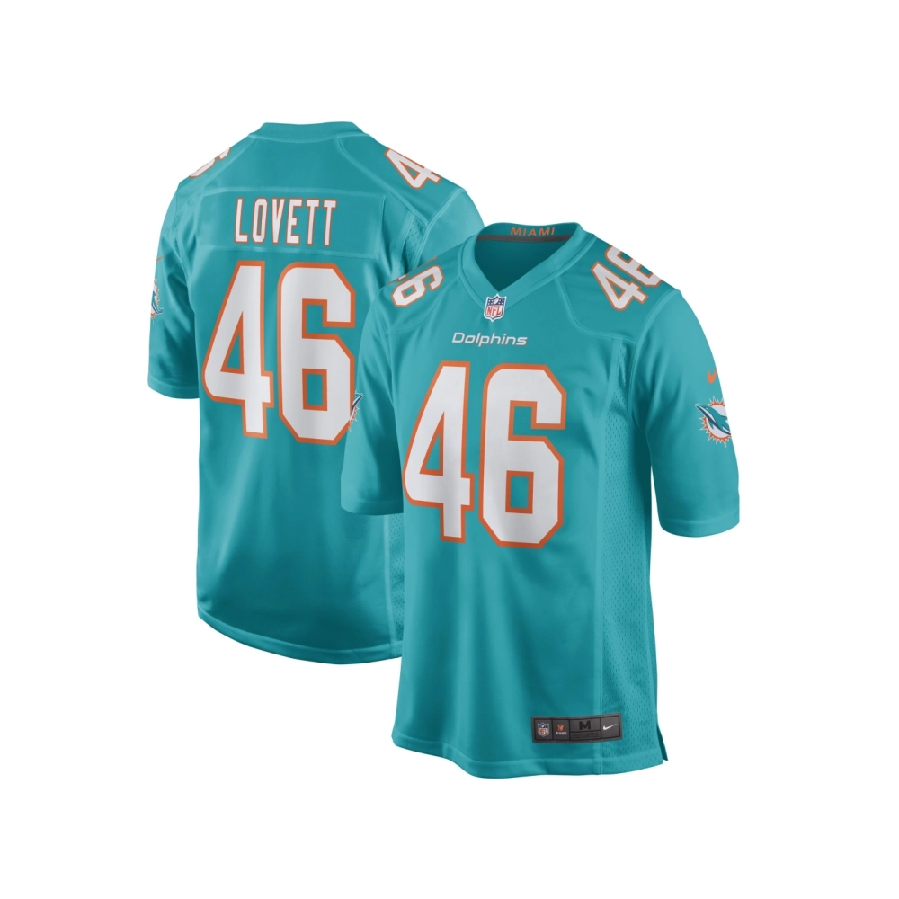 Mens Miami Dolphins John Lovett Aqua Game Player Jersey