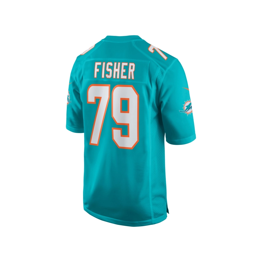 Mens Miami Dolphins Eric Fisher Aqua Home Game Player Jersey