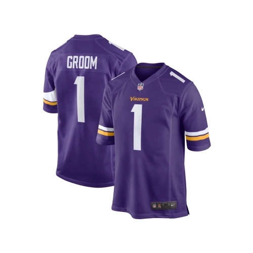 Mens Minnesota Vikings Number 1 Groom Purple Game Jersey