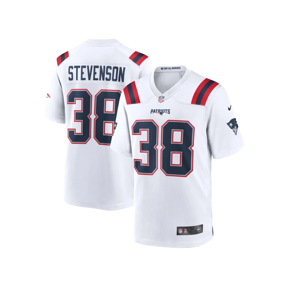 Mens New England Patriots Rhamondre Stevenson White Game Player Jersey