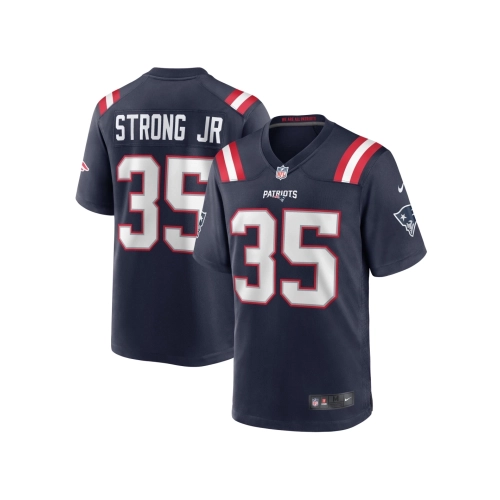 Mens New England Patriots Pierre Strong Jr. Navy Game Player Jersey