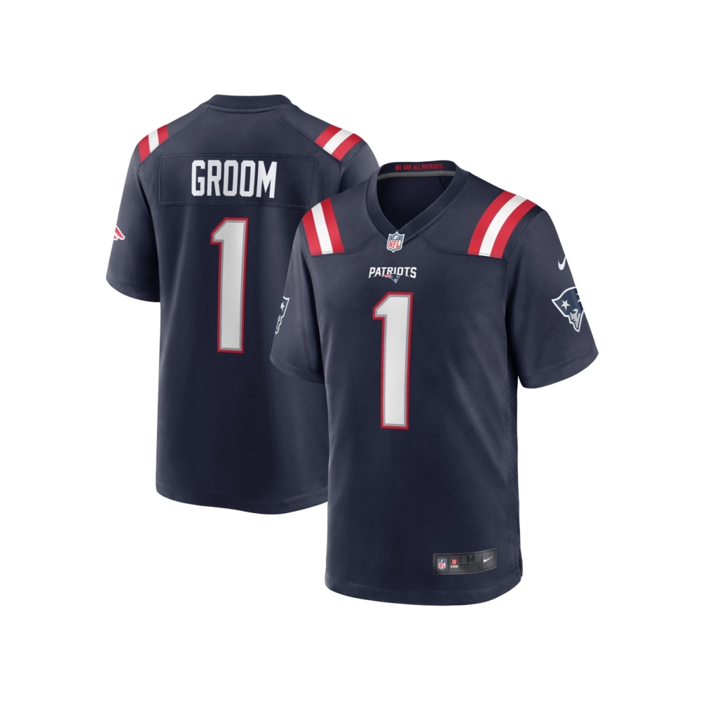 Mens New England Patriots Number 1 Groom Navy Game Jersey