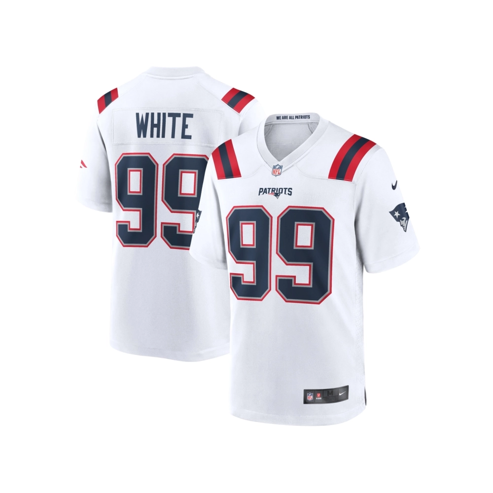 Mens New England Patriots Keion White White Game Jersey