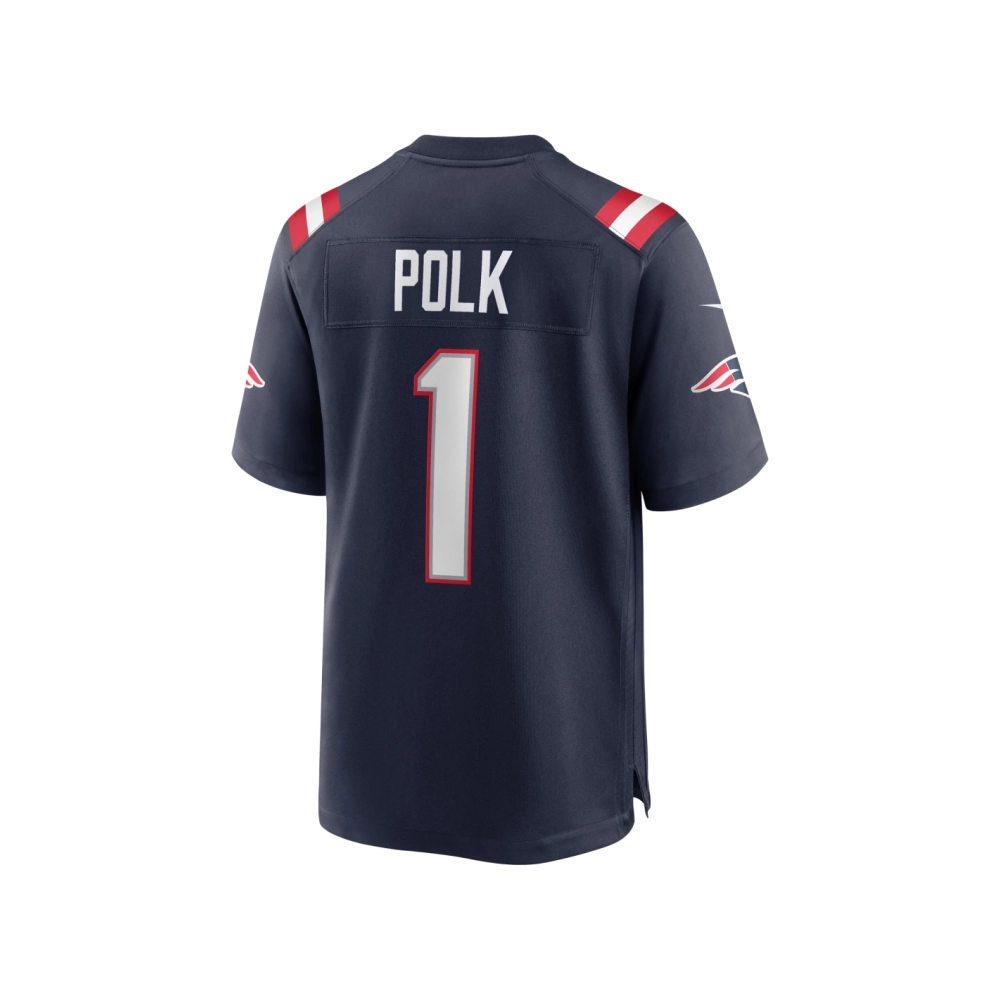 Mens New England Patriots JaLynn Polk Navy Team Game Jersey