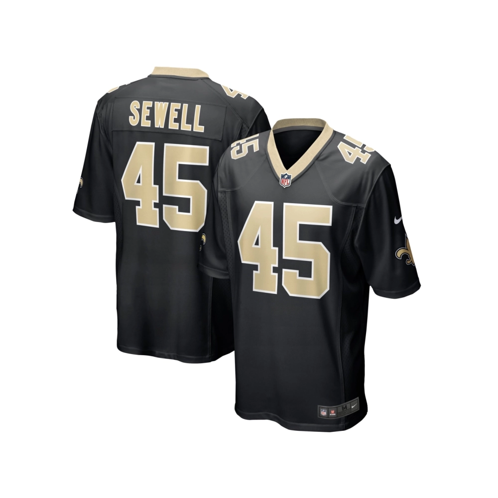 Mens New Orleans Saints Nephi Sewell Black Game Player Jersey