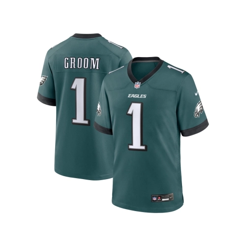 Mens Philadelphia Eagles Number 1 Groom Midnight Green Game Jersey