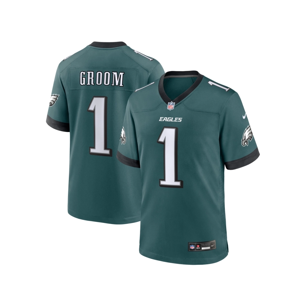 Mens Philadelphia Eagles Number 1 Groom Midnight Green Game Jersey