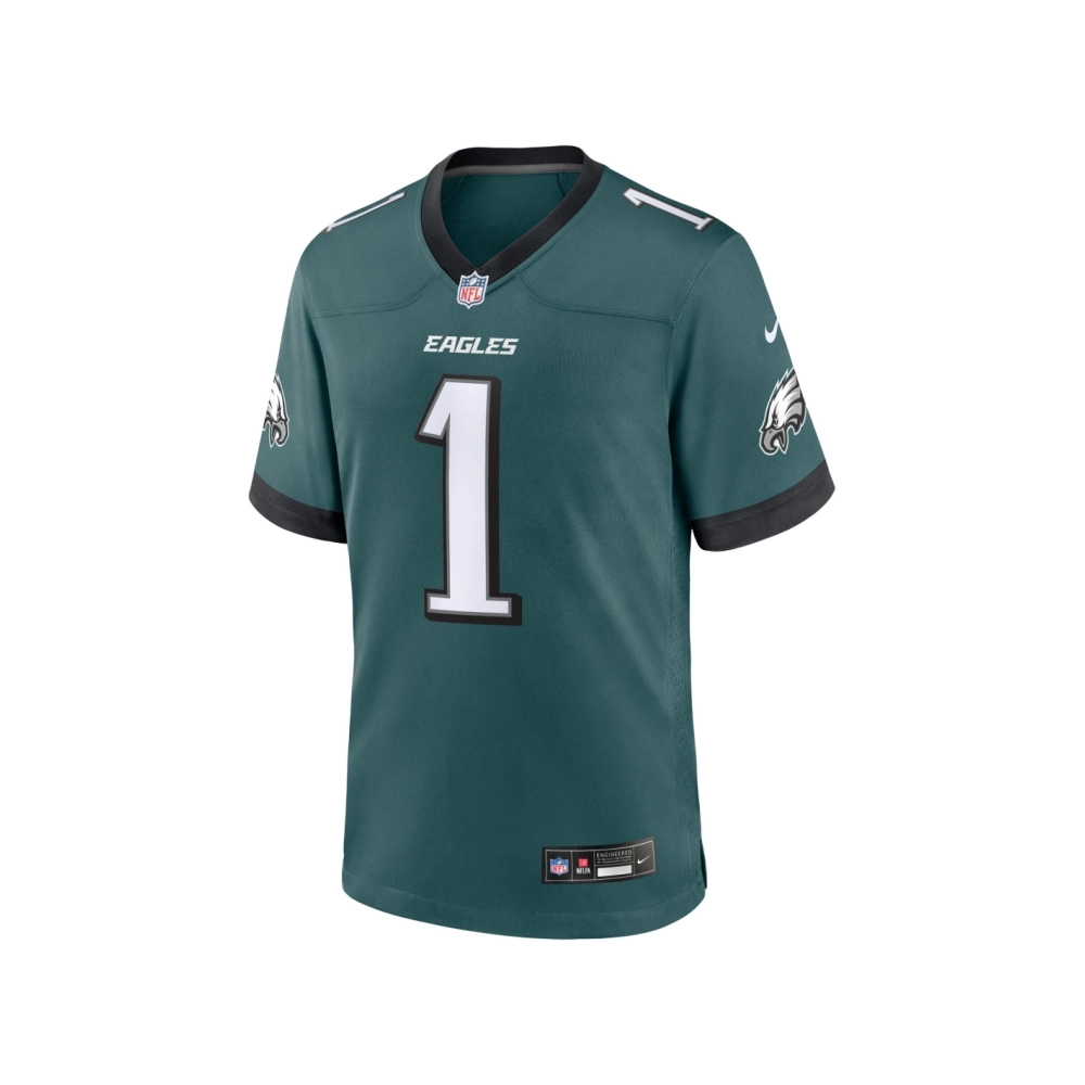 Mens Philadelphia Eagles Number 1 Groom Midnight Green Game Jersey