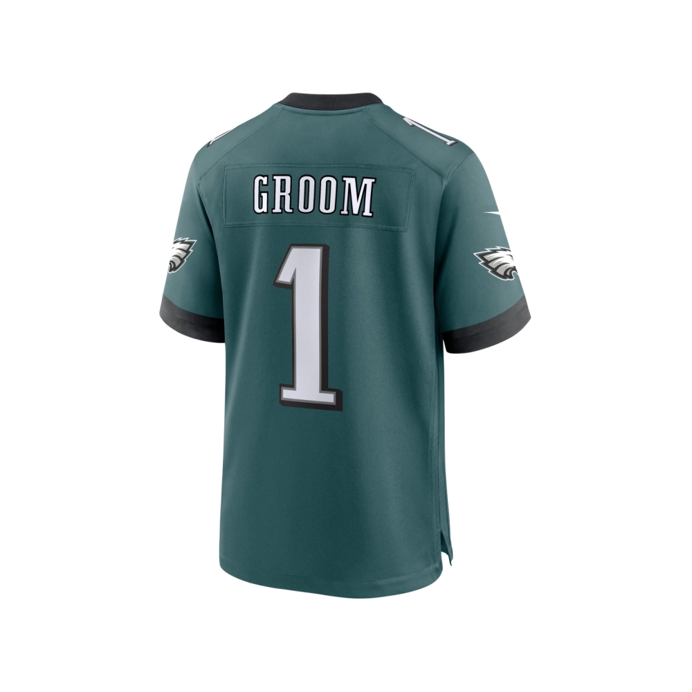 Mens Philadelphia Eagles Number 1 Groom Midnight Green Game Jersey