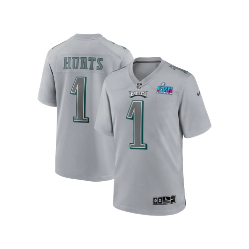 Mens Philadelphia Eagles Jalen Hurts Gray Super Bowl LVII Patch Atmosphere Fashion Game Jersey