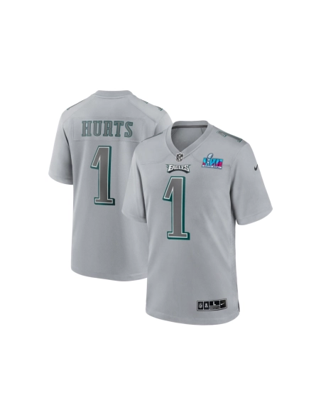 Mens Philadelphia Eagles Jalen Hurts Gray Super Bowl LVII Patch Atmosphere Fashion Game Jersey