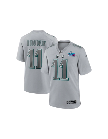 Mens Philadelphia Eagles A.J. Brown Gray Super Bowl LVII Patch Atmosphere Fashion Game Jersey