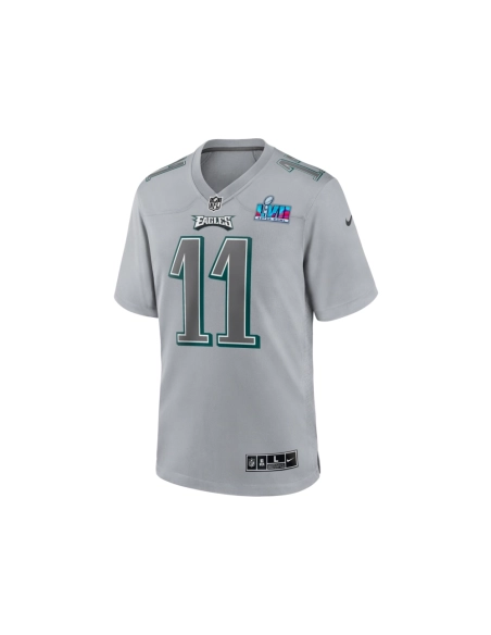 Mens Philadelphia Eagles A.J. Brown Gray Super Bowl LVII Patch Atmosphere Fashion Game Jersey