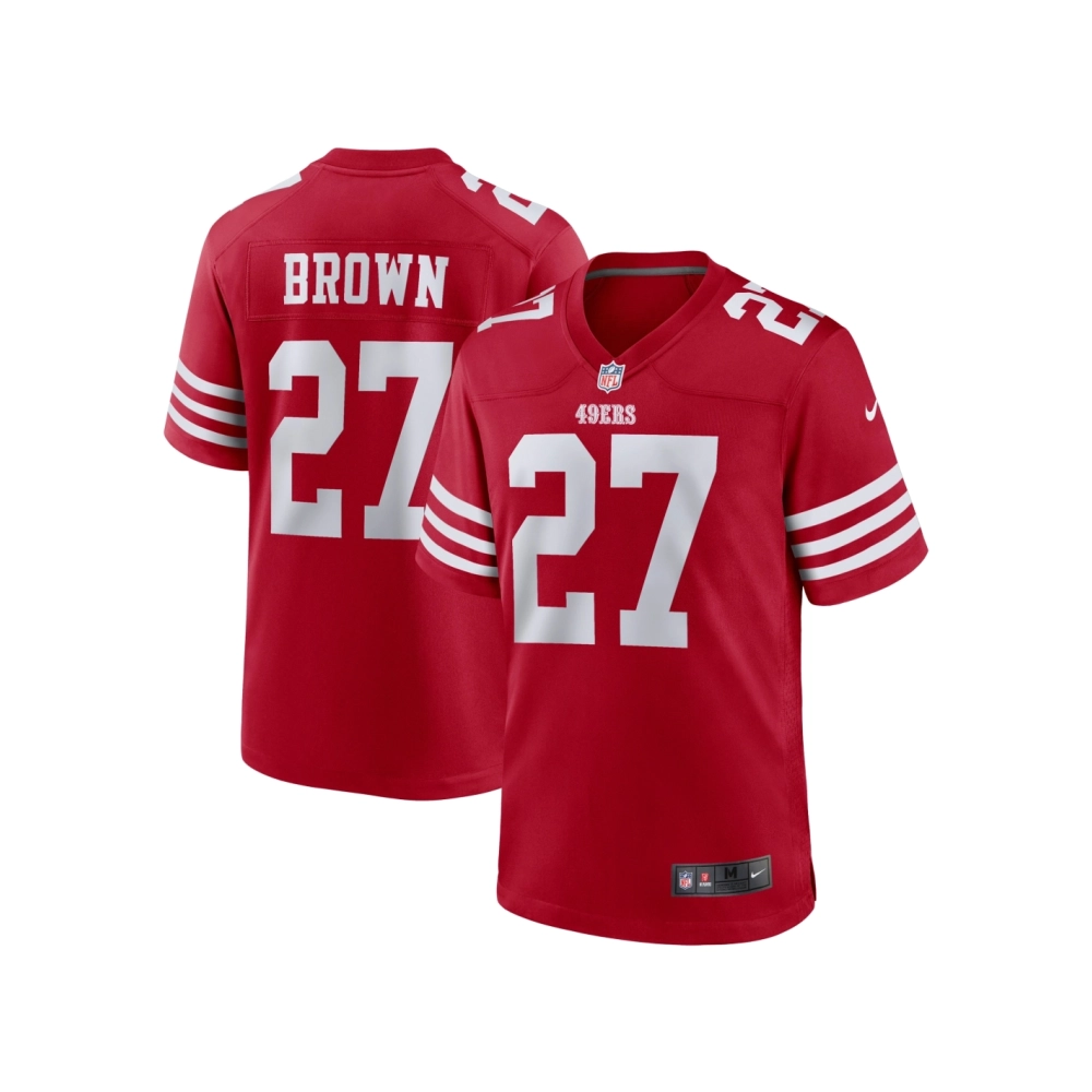 Mens San Francisco 49ers JiAyir Brown Scarlet Team Game Jersey