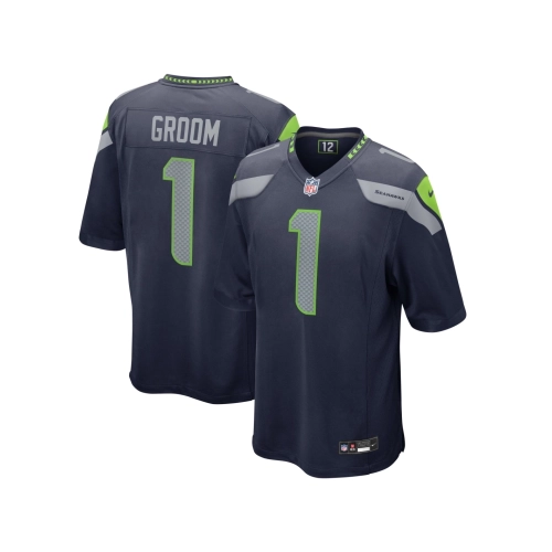 Mens Seattle Seahawks Number 1 Groom College Navy Game Jersey