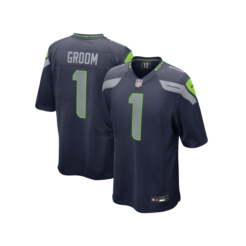Mens Seattle Seahawks Number 1 Groom College Navy Game Jersey
