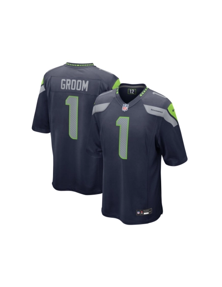 Mens Seattle Seahawks Number 1 Groom College Navy Game Jersey