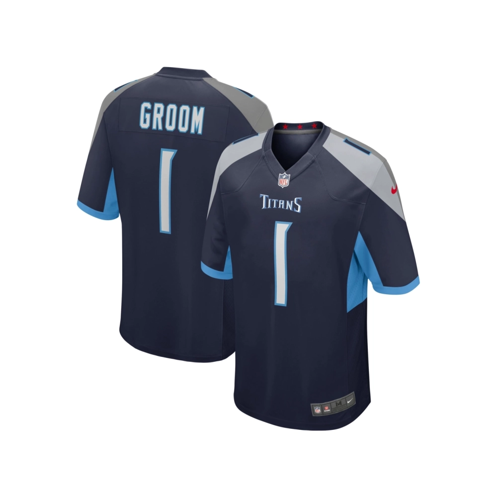 Mens Tennessee Titans Number 1 Groom Navy Game Jersey