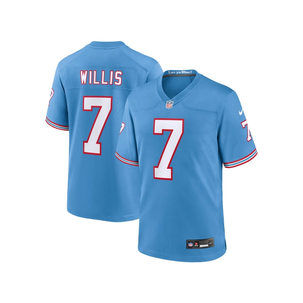 Mens Tennessee Titans Malik Willis Light Blue Oilers Throwback Alternate Game Player Jersey