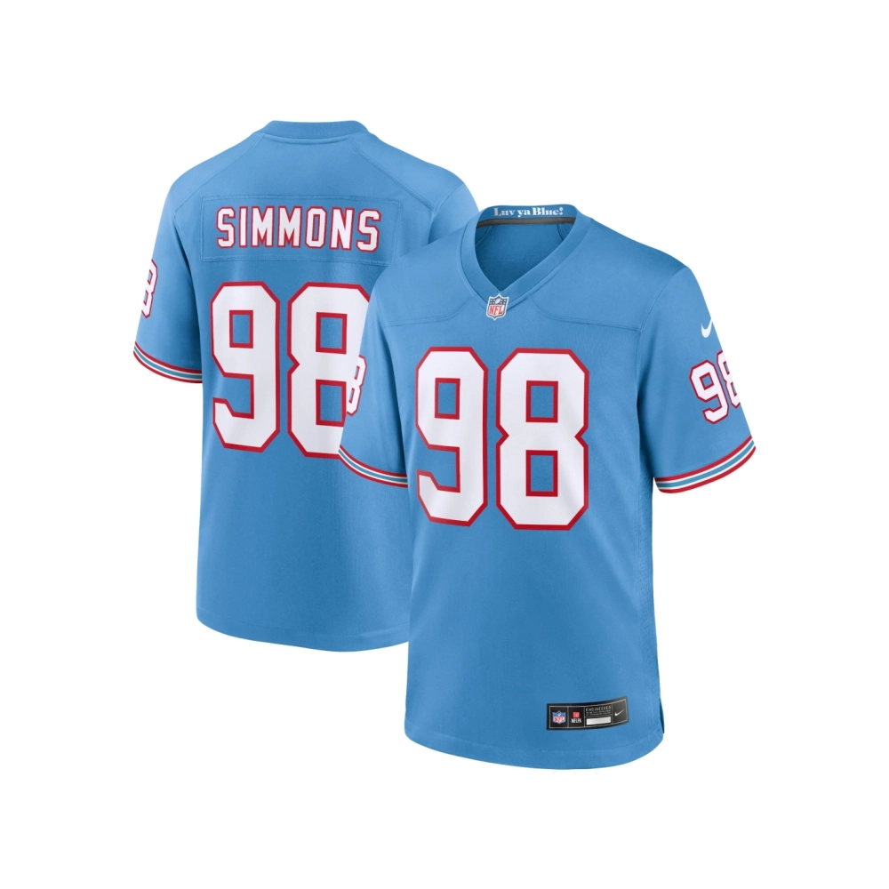 Mens Tennessee Titans Jeffery Simmons Light Blue Oilers Throwback Alternate Game Player Jersey