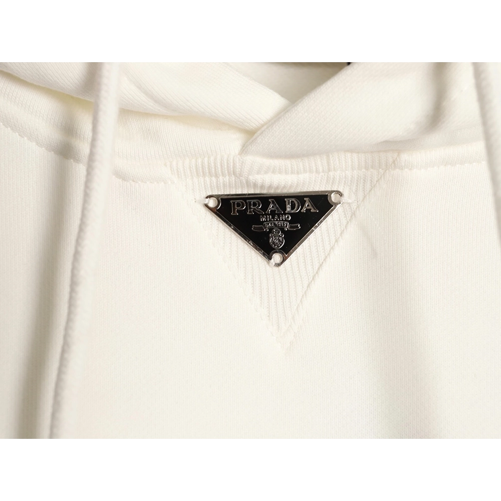 Prada Classic Collar Triangle Logo Nylon Kangaroo Pocket Hoodie,Prada